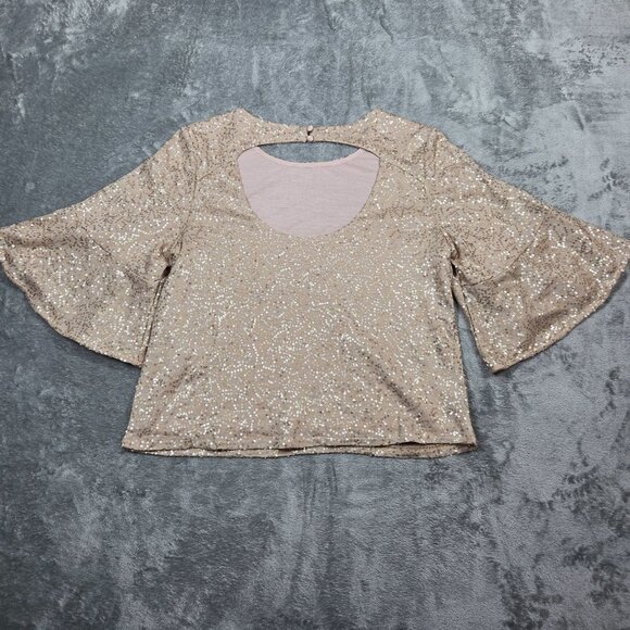 Anthropologie Reath & Wren Top S Champagne Gold Sequin Boxy Flutter Sleeve NEW - Picture 5 of 10
